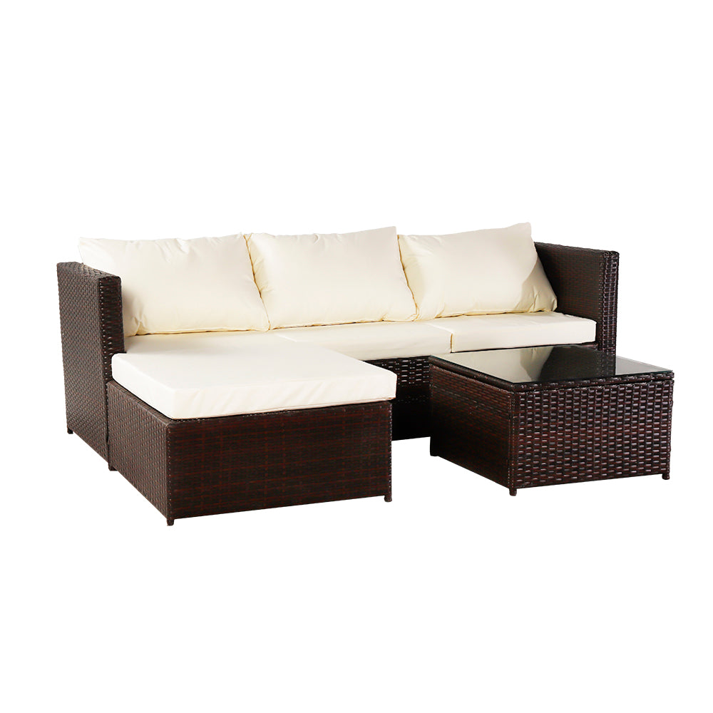 Haddon 3-Piece Conjoined Rattan Corner Sofa Set Brown