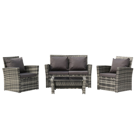 Haddon 4-Piece Rattan Sofa Set Dark Grey