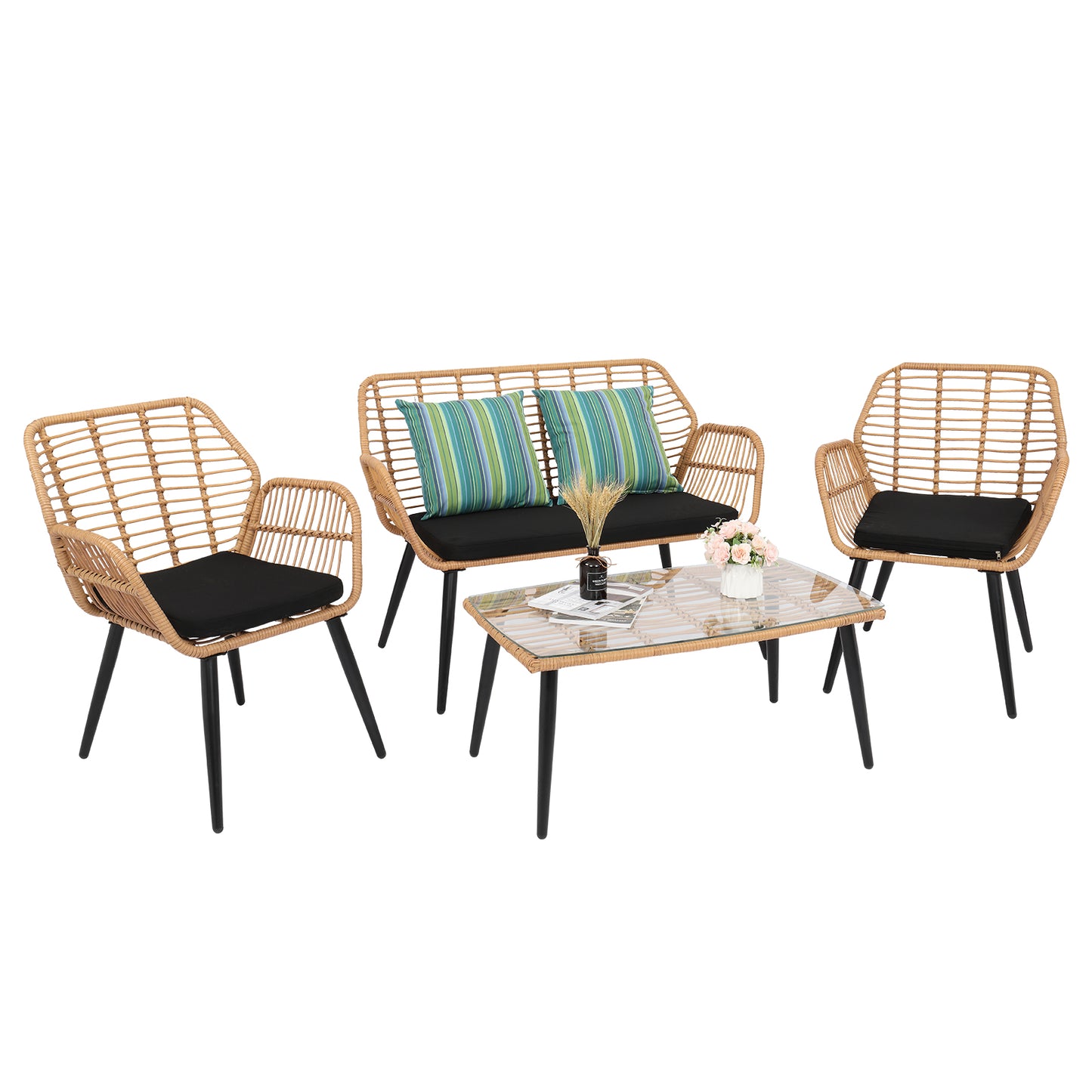 Haddon 4-Piece Wicker Rattan Set Natural Wood