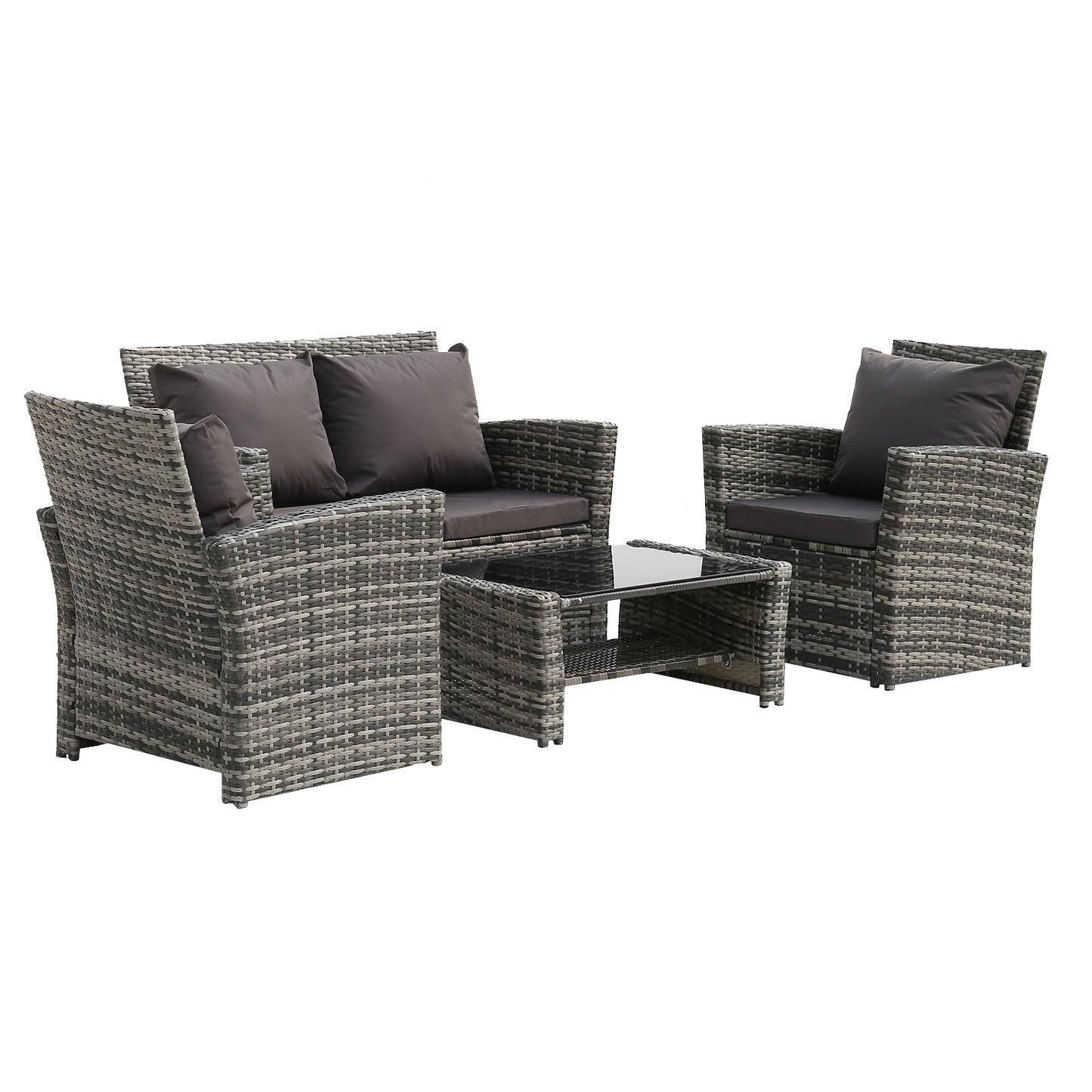 Haddon 4-Piece Rattan Sofa Set Dark Grey