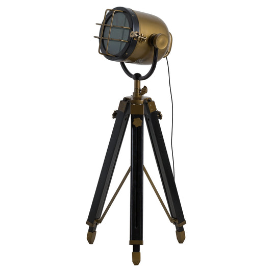 Brass And Black Industrial Spotlight Tripod Lamp