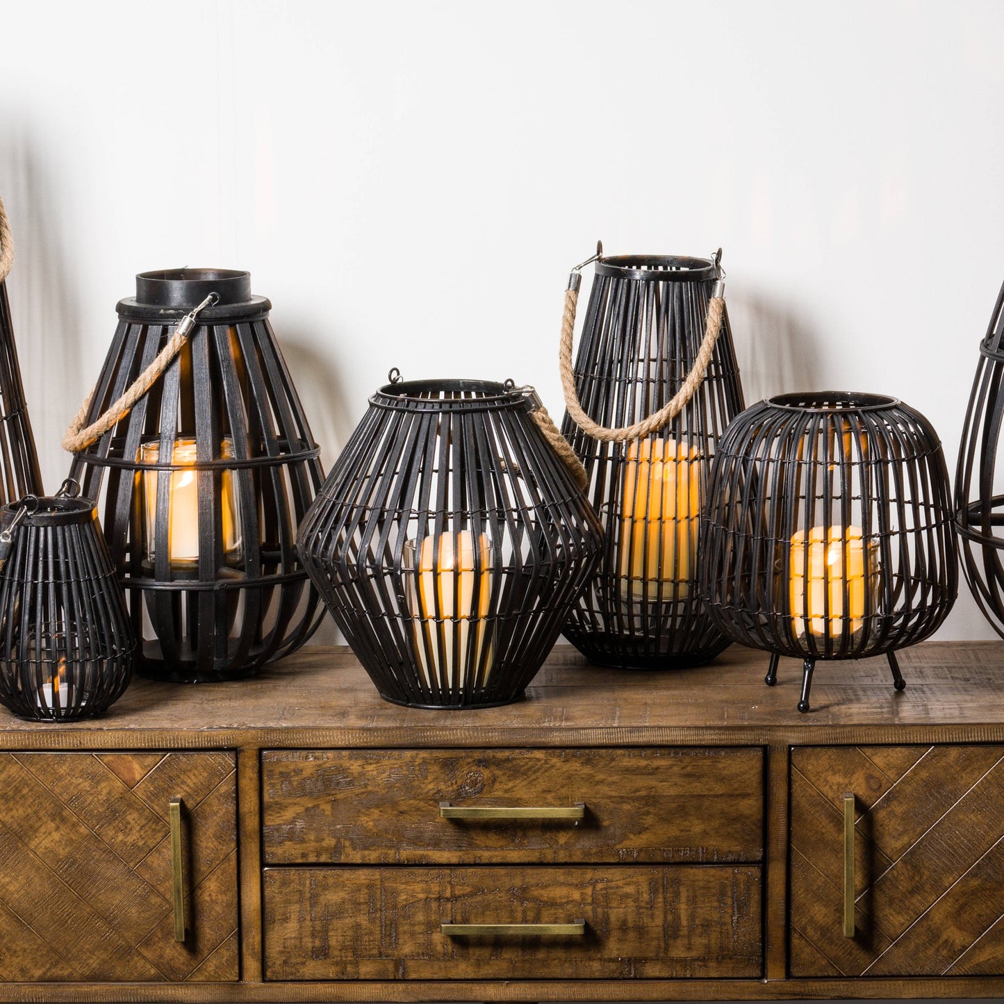 Black Rattan Bulbous Lantern