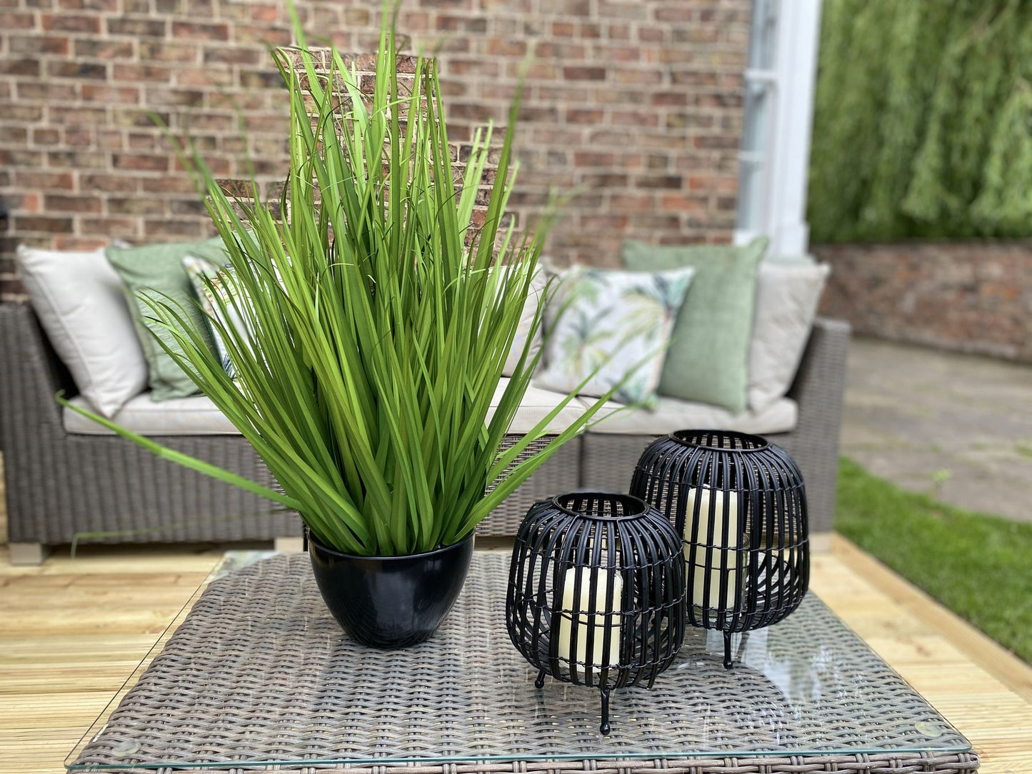 Black Rattan Bulbous Lantern