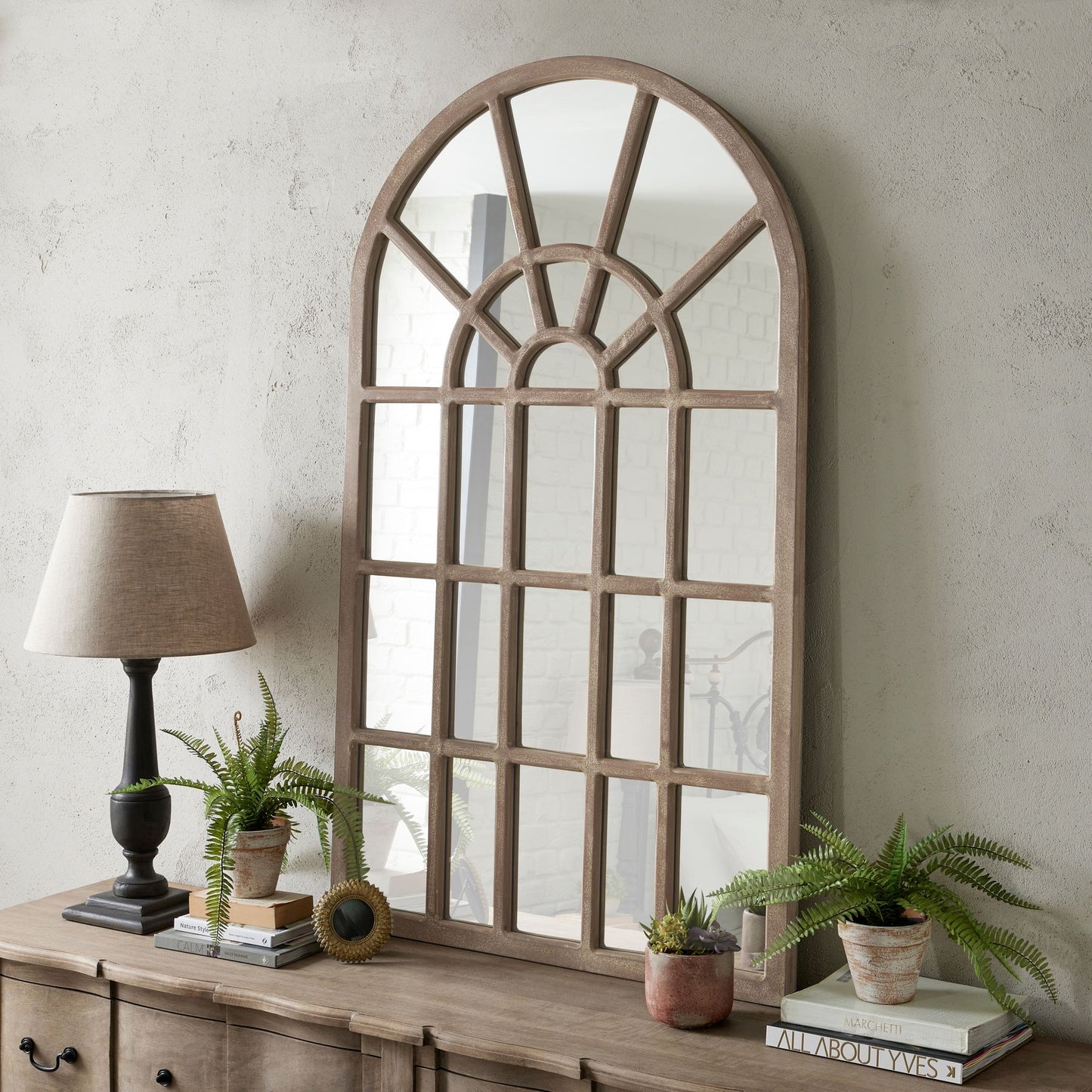 Classic Collection Arched Paned Wall Mirror