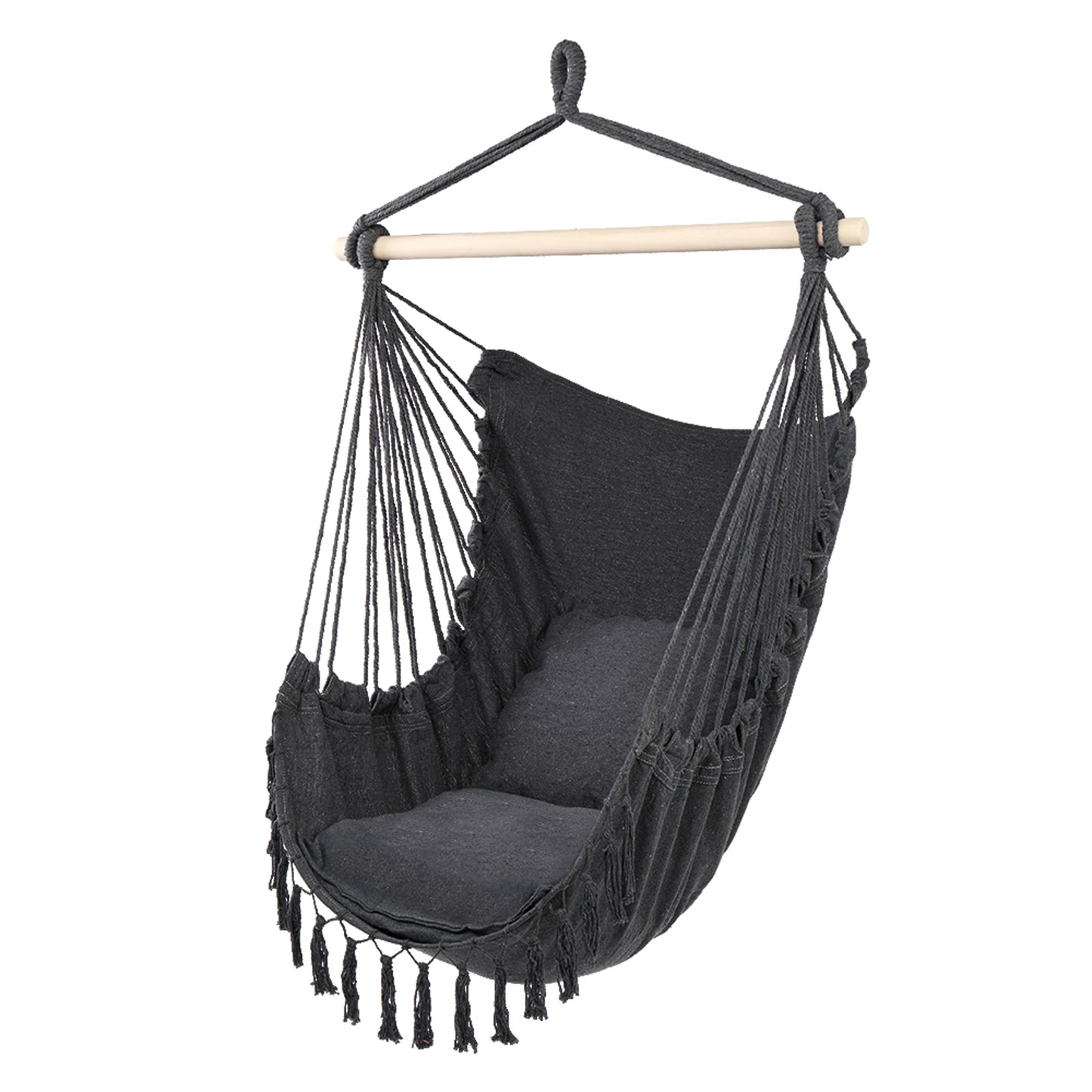 Haddon Tassel Hanging Chair Grey With Pillows