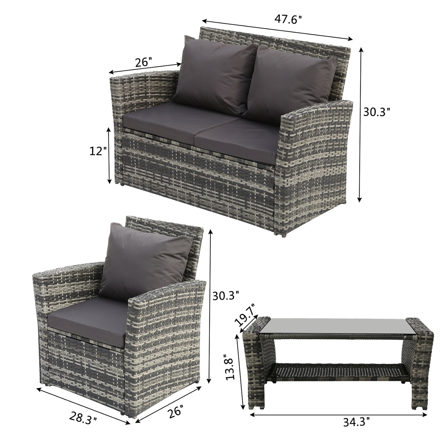 Haddon 4-Piece Rattan Sofa Set Dark Grey