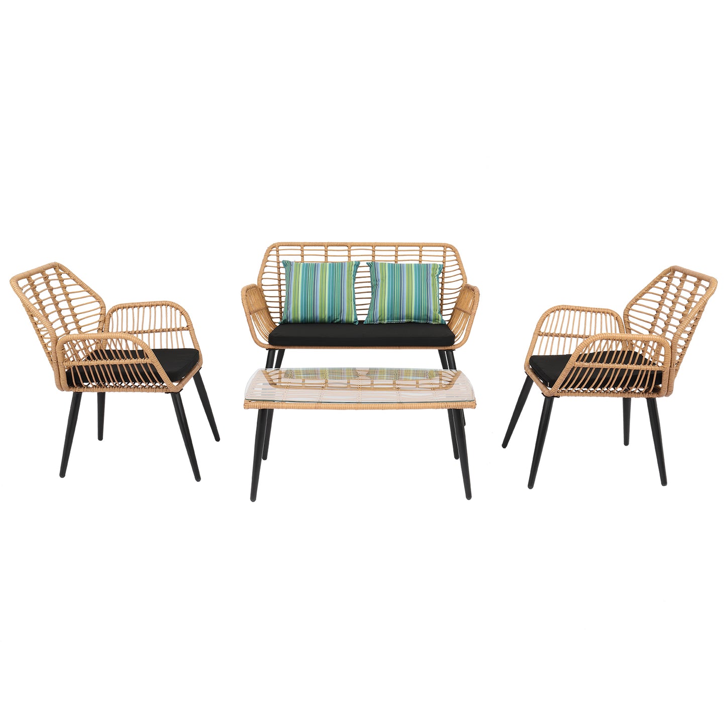 Haddon 4-Piece Wicker Rattan Set Natural Wood