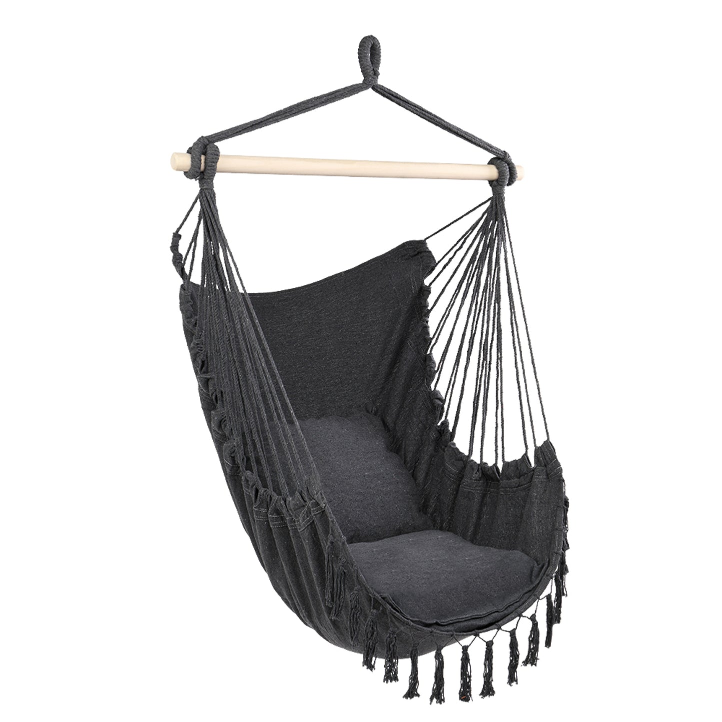 Haddon Tassel Hanging Chair Grey With Pillows